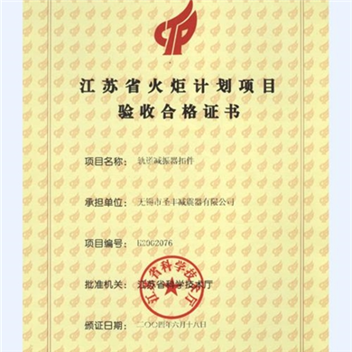 江苏省火炬计划项目验收合格证书
